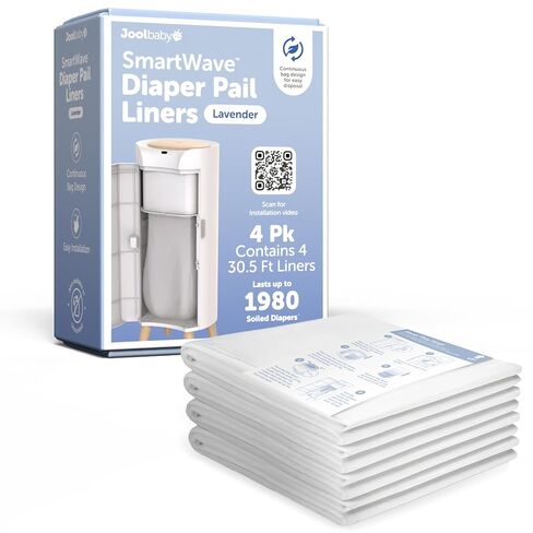 Jool Baby SMARTWAVE Diaper Pail Refill Liners (4-Pack) – Continuous Liner System - Lavender Scent, Lasts Up to 1980 Diapers in Saudi Arabia