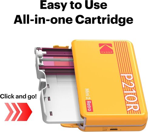 KODAK Mini 2 Retro 2x3" Portable Photo Printer, 98 Sheets, Bluetooth Smartphone Printer for iPhone & Android, Instant Color Prints, 4PASS Dye Sublimation, Black in Kuwait