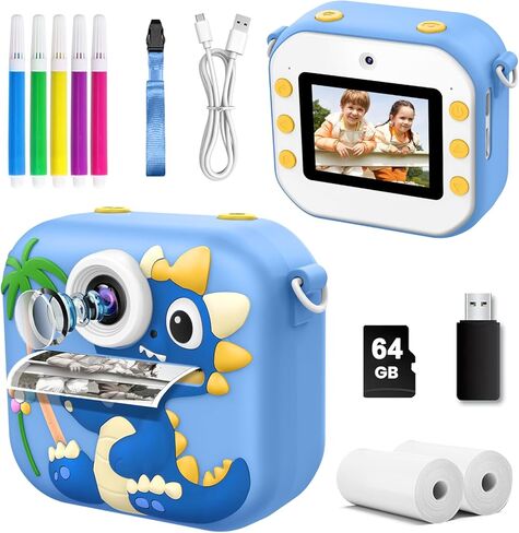 Kids Camera Instant Print, 64GB 1080P Dual-Lens Selfie Instant Cameras Video, 48MP Birthday Gifts Instant Print Camera for Kids with Print Paper,Gift for Girls Age 3 4 5 6 7 8 9 10 11 Toddler Toy in Kuwait