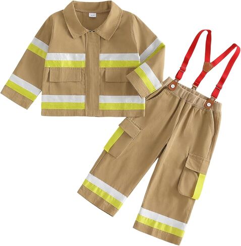 Thorn Tree Kids Firefighter Outfit Long Sleeve Jacket Suspender Pants Overalls Halloween Birthday Outfits Fall Winter Clothes in Kuwait