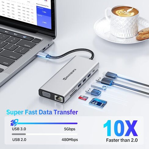 محطة إرساء كمبيوتر محمول USB C 9 في 1 شاشة مزدوجة لأجهزة MacBook Pro/Surface/XPS/HP، ومحول USB C Dock USB C متعدد المنافذ مع 4K@60 هرتز، 3 X USB، جيجابت إيثرنت، 100 وات PD، SD/TF in Kuwait