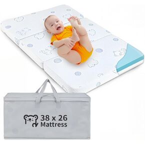Pack and Play Mattress, 38x26 Pack N Play Mattress with Dual Sided High Density Memory Foam with Washable Cover (Cute Little Bear, 38" L x 26" W x 3.03" Th) in Saudi Arabia