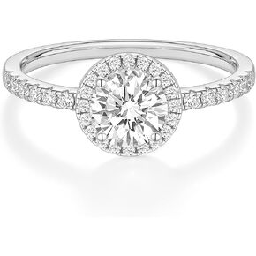 EAMTI 1.25CT 925 فضة خواتم مستديرة هالو تشيكوسلوفاكيا خواتم الخطبة للنساء زركون العصابات الزفاف وعد خواتم in Kuwait