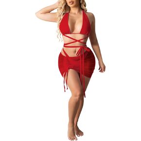 Viottiset Women's Printed 3 Pieces High Waist Bikini Maxi Swimsuit Cover up in Kuwait