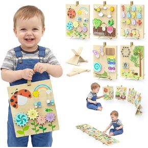 BlueWood Wooden Busy Board for Toddlers, 14-in-1 Montessori Philosophy Educational Toy, Activity Center Made from Basswood, No Drilling, Easy to Carry & Store in Kuwait