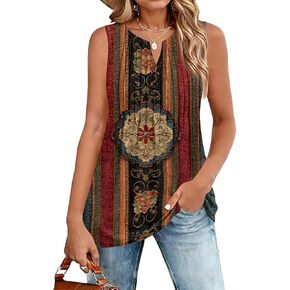 Sleeveless Tunic Top For Women Vintage Floral Print Boho Style Loose Fit Casual Summer Blouse Lightweight in Kuwait