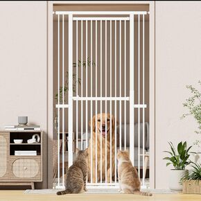 Snuowu 51"-87" Extra Tall Pet Gate for Cats, 29.5"-40.5" Wide Pressure Mounted No-Drilling Safety Dog Gate, Metal Walk-Thru Barrier for Doorways, Stairs, Kitchens, White in Kuwait