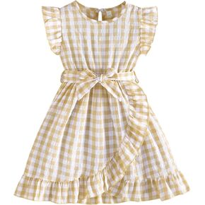 Toddler Girl Clothes Summer Gingham Dress Ruffle Irregular Plaid Dresses Causal Party Sundress for Little Girls 2-7Y in Kuwait