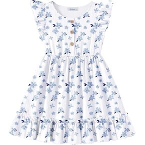 Arshiner Toddler Girls Dress Ruffle Sleeveless Button Down Dresses Summer Beach Casual Sundress with Pocket for 1-7Y in Kuwait