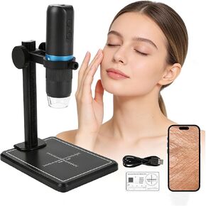 مجهر رقمي مع حامل ومسطرة قياس، مجهر USB لاسلكي 1000X 1080P HD متوافق مع الهاتف/الكمبيوتر الشخصي، لإصلاح ثنائي الفينيل متعدد الكلور، وجمع العملات المعدنية، وتقييم المجوهرات، وتعليم الحشرات والعلوم in Kuwait