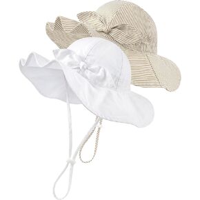 HONGTEYA Baby Sun Hat طفل الفتيات الفتيان الرضع الشاطئ في الهواء الطلق قبعة الصيف شريط القوس واسعة حافة الحماية من الشمس in Kuwait