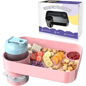 Car Seat Snack Tray for Kids, Square Car Seat Cup Holder Snack Tray with Adjustable Base, Durable CarSeat Tray for Toddlers, Universal Fit for Tesla, Safety Seats, Car Center Consoles (Black) in Kuwait