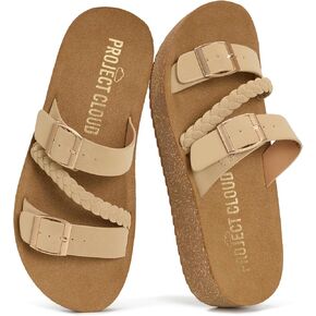 Project Cloud Platform Sandals Women - Eco-Crafted Leather Womens Summer Shoes with Lightweight Adjustable Buckle and Non-Slip Outsole Summer Sandals for Women 2026 (KREME) in Kuwait