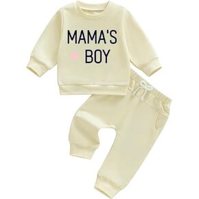 Toddler Baby Boys Casual Outfit Graphic MAMA'S BOY Long Sleeve Sweatshirt and Jogger Pants 2-Piece Set in Saudi Arabia