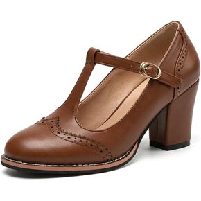 Women's Oxford Shoes Black Brown T Strap Heels Retro Brogue Style Chunky High Heels Mary Janes Pumps Wingtip 1950s Dress Shoes in Kuwait