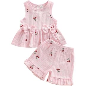 PUHHAPIEY Toddler Baby Girls Summer Spring Clothes Daisy Sleeveless Ruffled Tank Shirt Top + Short Set 12 18 24 Month 2T 3T in Kuwait