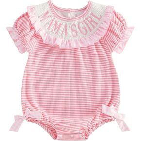 Newborn Baby Girl Summer Clothes Short Sleeve Bubble Romper Bow Embroidery Smocked Outfits Infant Girl in Saudi Arabia