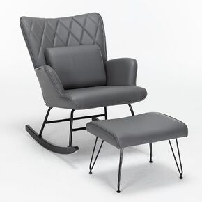 Bonrcea Nursery Rocking Chair, Glider Chair,Rocking Accent Chair with Lumbar Pillow and Ottoman for Nursery/Living Room/Bedroom in Kuwait