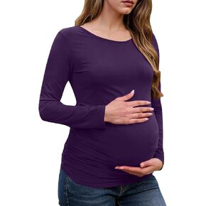 Long Sleeve Shirts for Women Maternity Tops Stretch Basic Maternity Shirts Soft Slim Fit Pregnancy Bodycon Tunic Tops Purple in Kuwait