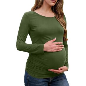 Long Sleeve Shirts for Women Maternity Tops Stretch Basic Maternity Shirts Soft Slim Fit Pregnancy Bodycon Tunic Tops Army Green in Kuwait