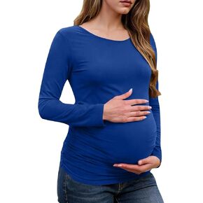 Long Sleeve Shirts for Women Maternity Tops Stretch Basic Maternity Shirts Soft Slim Fit Pregnancy Bodycon Tunic Tops Blue in Kuwait