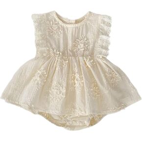 HOOLCHEAN Baby Girl Summer Lightweight Cotton Romper Dress One-Piece with Embroidery Lace Ruffles Flutter Sleeves in Saudi Arabia