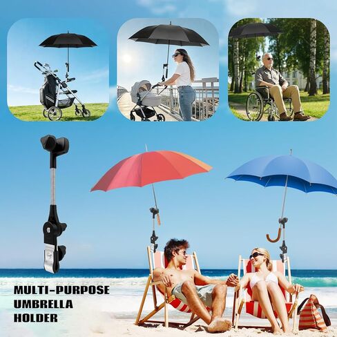 Umbrella Holder, 360° Adjustable Universal Umbrella Mount for Push Carts & Club Cars, Scratch-Free Clamp Attachment for Sun & Rain Protection in Kuwait