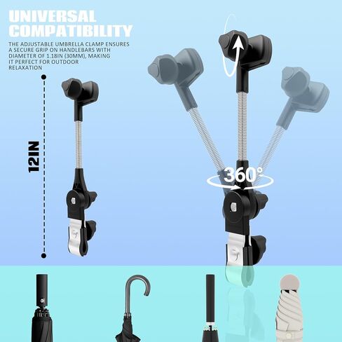 Umbrella Holder, 360° Adjustable Universal Umbrella Mount for Push Carts & Club Cars, Scratch-Free Clamp Attachment for Sun & Rain Protection in Kuwait