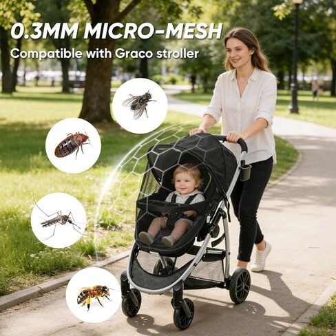 Replacement Canopy for Graco Stroller – 2-in-1 Stroller Cover with UV Sun Shade & Mosquito Net, Breathable Protection with 2-Way Zipper for Walks, Parks, and On-the-Go Travel in Kuwait