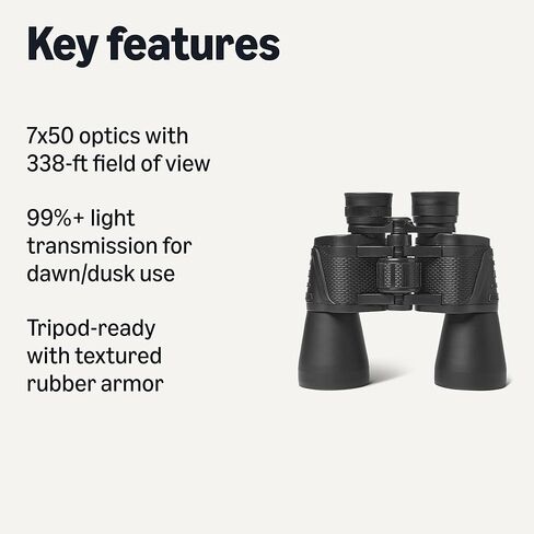 Amazon Basics 7x50 High Power Binoculars, Wide Field of View, FMC Optics, Tripod Compatible, BAK-4 Prism, Rubber Armor, Black in Saudi Arabia