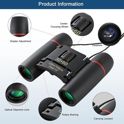 30x60 Mini Compact Binoculars for Adults Kids, HD Portable Waterproof Pocket Binoculars, Lightweight Folding Easy Focus for Bird Watching, Hunting, Concert, Theater, Travel Hiking Outdoor Sports in Kuwait