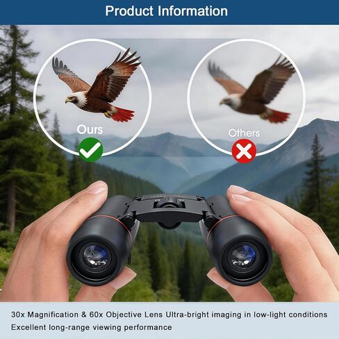 30x60 Mini Compact Binoculars for Adults Kids, HD Portable Waterproof Pocket Binoculars, Lightweight Folding Easy Focus for Bird Watching, Hunting, Concert, Theater, Travel Hiking Outdoor Sports in Kuwait