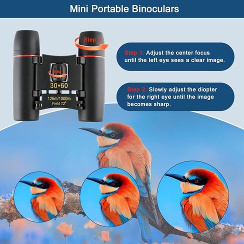 30x60 Mini Compact Binoculars for Adults Kids, HD Portable Waterproof Pocket Binoculars, Lightweight Folding Easy Focus for Bird Watching, Hunting, Concert, Theater, Travel Hiking Outdoor Sports in Kuwait