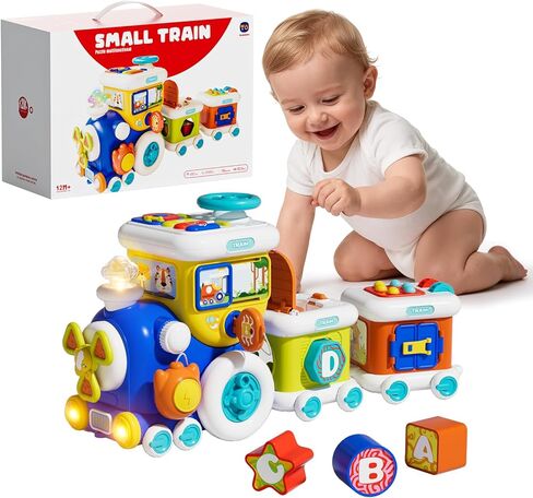 Montessori Toys for 1 Year Old Boy Girl, Musical Train Baby Toys 6-12 Months, 8 in 1 Activity Cube with Light Sound, Educational Gifts for Toddlers 1-3 in Kuwait