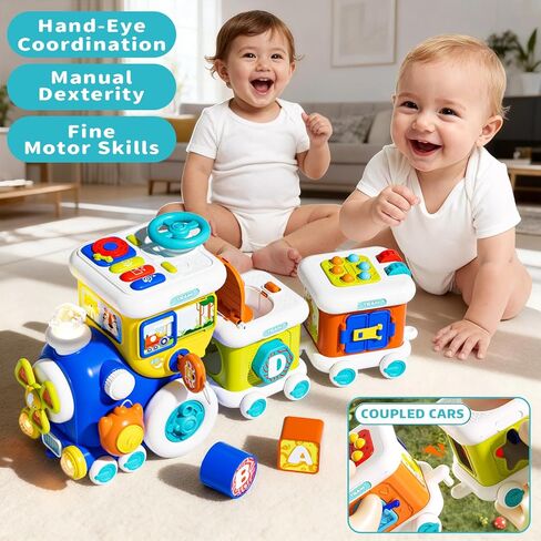 Montessori Toys for 1 Year Old Boy Girl, Musical Train Baby Toys 6-12 Months, 8 in 1 Activity Cube with Light Sound, Educational Gifts for Toddlers 1-3 in Kuwait