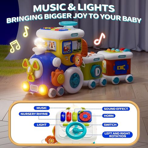 Montessori Toys for 1 Year Old Boy Girl, Musical Train Baby Toys 6-12 Months, 8 in 1 Activity Cube with Light Sound, Educational Gifts for Toddlers 1-3 in Kuwait