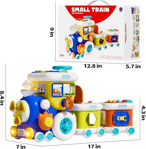 Montessori Toys for 1 Year Old Boy Girl, Musical Train Baby Toys 6-12 Months, 8 in 1 Activity Cube with Light Sound, Educational Gifts for Toddlers 1-3 in Kuwait