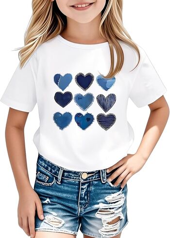 Toddler Baby Girl Heart Shirt - Kids Cute Graphic Tee Denim Short Sleeve Shirts Girls 2t 3t 4t Casual Birthday Top in Kuwait