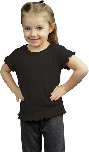 Short Sleeve Lettuce Edge Girls Shirt, Lettuce Trim Girls Top, Toddler Ruffle Edge Tshirt, Cute Ruffle trime Girls Shirt in Saudi Arabia