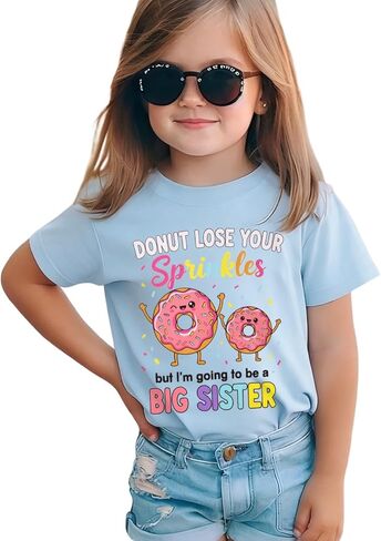 Ritatte Big Sister Shirts for Girls Toddler Kids Big Sister Announcement T-Shirt Cute Donut Sprinkles Graphic Summer Tees in Saudi Arabia