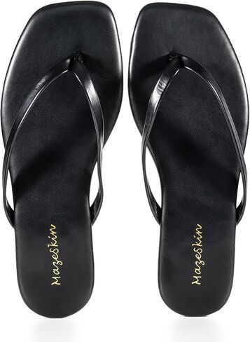 mazeskin Womens Flip Flops Vegan Leather Memory Foam Square Toe Flat Sandals Summer Beach Slides in Saudi Arabia