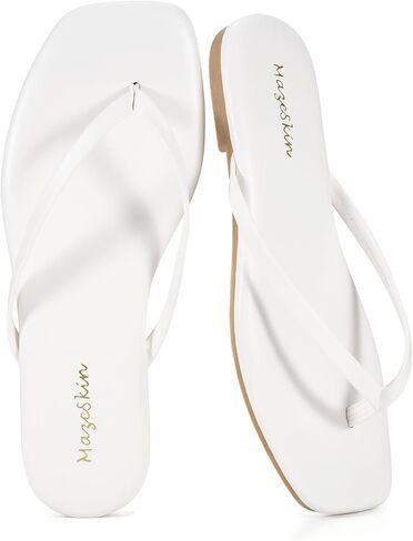 mazeskin Womens Flip Flops Vegan Leather Memory Foam Square Toe Flat Sandals Summer Beach Slides in Saudi Arabia