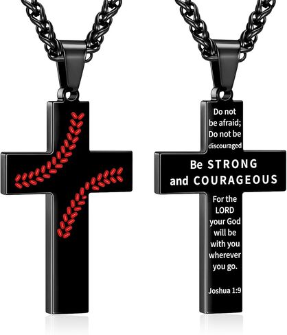 Zocomi Baseball Cross Necklace for Boys Men, Stainless Steel Cross Pendant Chain 24 Inches, Inspirational Bible Verse Quote Religious Gift in Kuwait