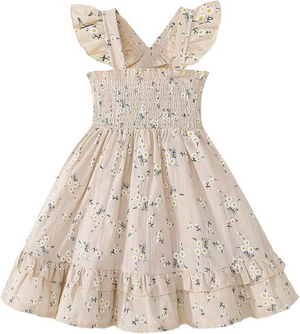 فستان Noubeau للفتيات الصغيرات فستان صيفي Smocked Boho بدون أكمام مكشكش لفستان طفل صغير فستان صيفي للشاطئ in Kuwait