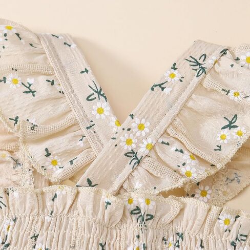 فستان Noubeau للفتيات الصغيرات فستان صيفي Smocked Boho بدون أكمام مكشكش لفستان طفل صغير فستان صيفي للشاطئ in Kuwait