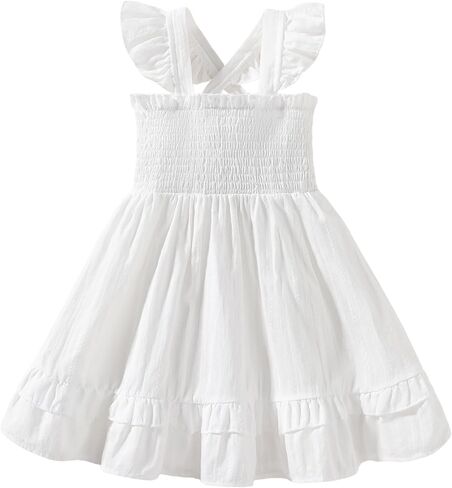 فستان Noubeau للفتيات الصغيرات فستان صيفي Smocked Boho بدون أكمام مكشكش لفستان طفل صغير فستان صيفي للشاطئ in Kuwait