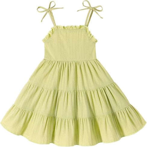 JEELLIGULAR Toddler Girl Summer Dress Tie Strap Sleeveless Sundress White/Floral/Denim Beach Dresses for Baby Girls 12M-6Y in Kuwait