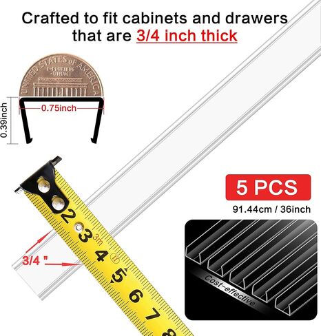 MONOID Drawer Edge Protector, Slip-On Clear Table Corners Guards, Door Kitchen Furniture Bumper, Prevent Wear, Impact Protection, Ease to Cut, 3/4" Thick, 36" Length – Clear, Pack of 5 in Kuwait