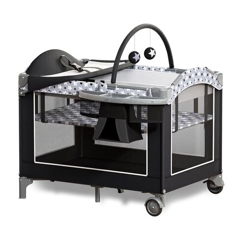 3-in-1 Pack and Play Playard with Bassinet and Changing Station | Portable Baby Playard for Travel, Foldable Play Pen for Newborns and Toddlers, 2 Locking Wheels, Breathable Mesh (Black) in Kuwait