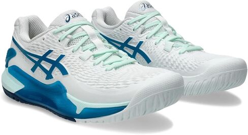 حذاء رياضي للسيدات من ASICS Gel-Resolution 9، أبيض مخضر أزرق، 5 in Kuwait